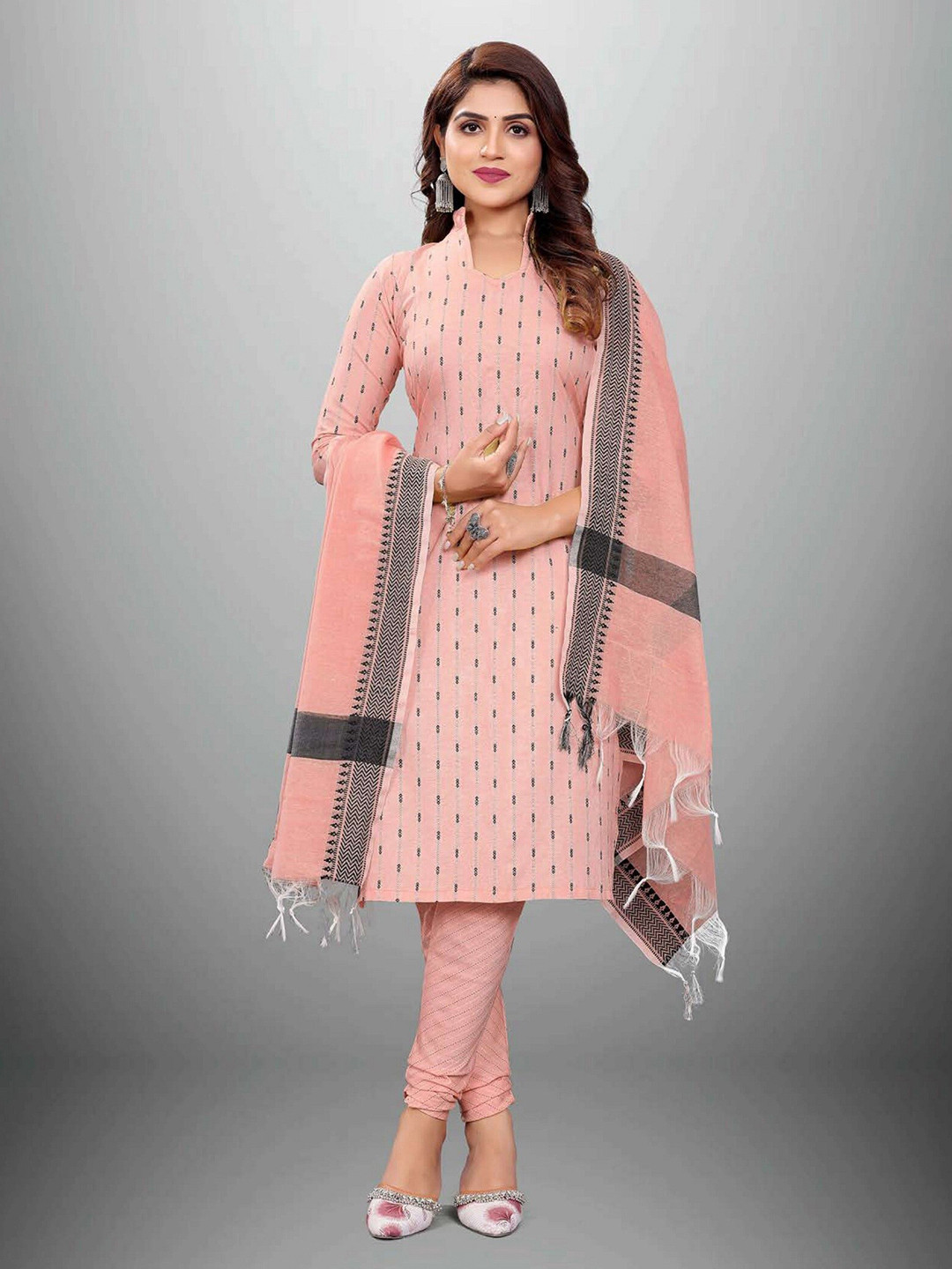 

APNISHA Orange & Black Unstitched Dress Material