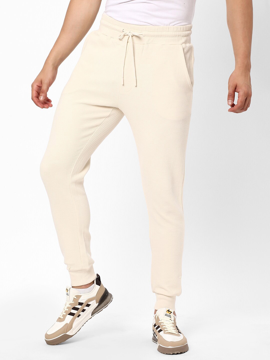 

R&B Men Mid-Rise Cotton Joggers, Beige
