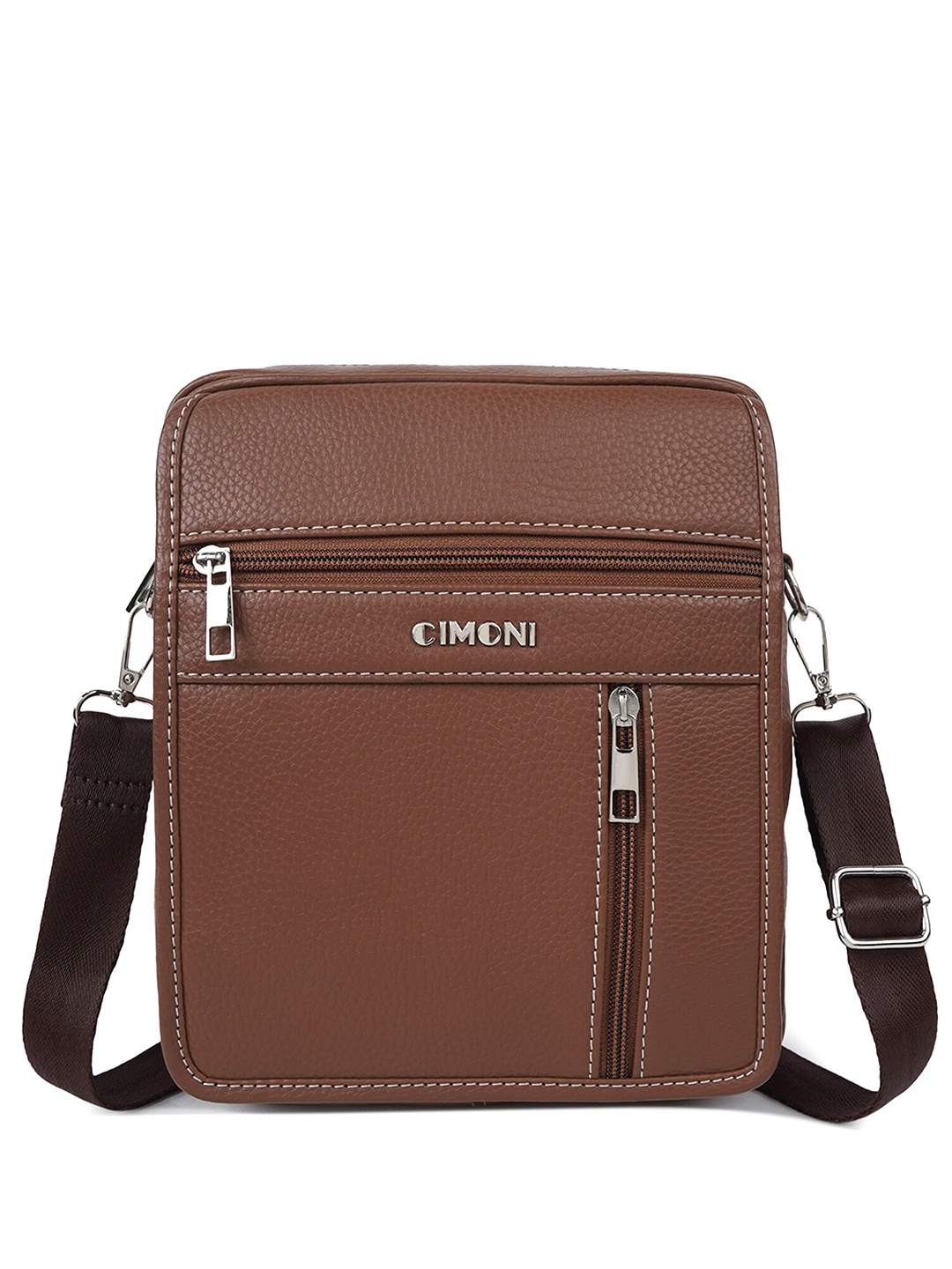 

CIMONI Men Structured Leather Sling Bag, Brown