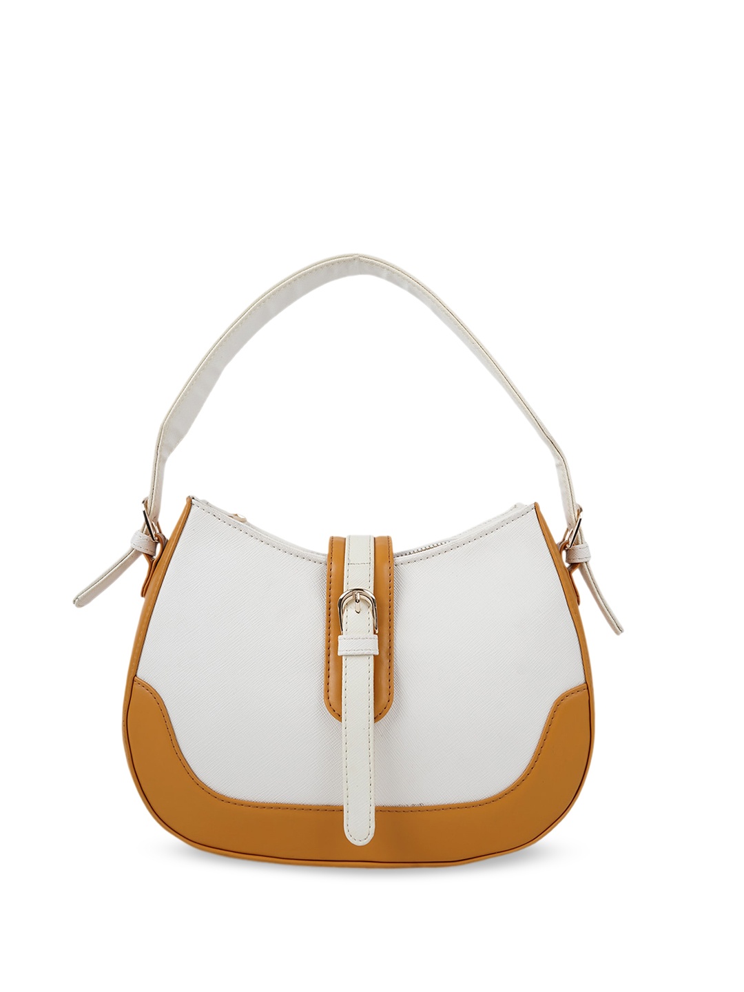 

CIMONI Colourblocked Structured Hobo Bag With Buckle Detail, Mustard