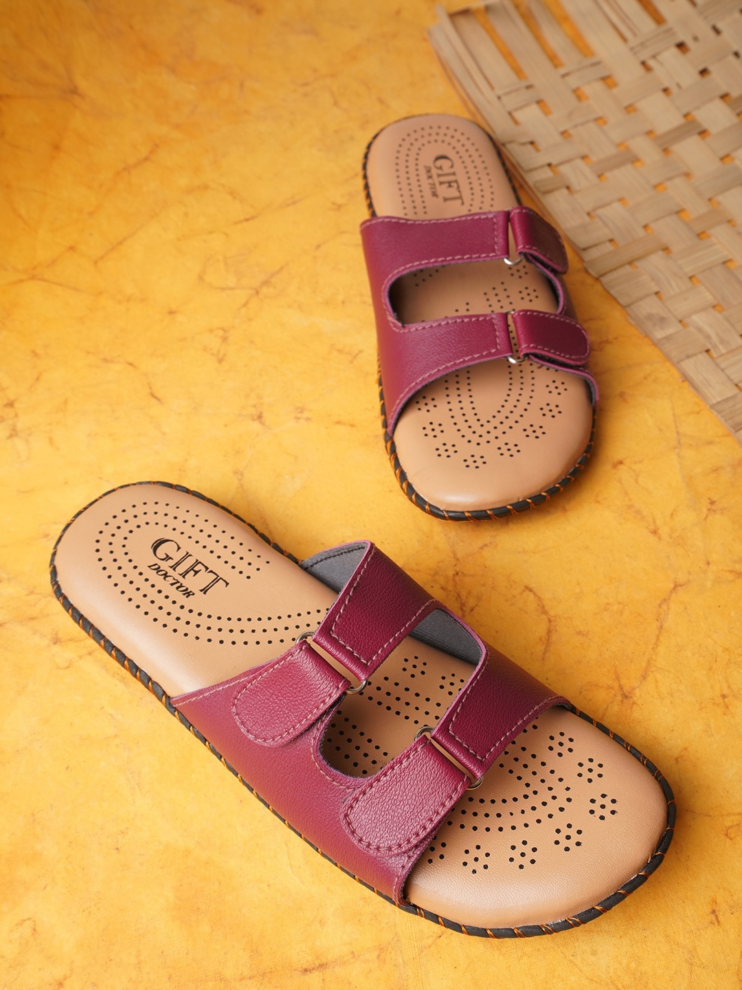 

Try Me Two Strap Open Toe Flats, Maroon