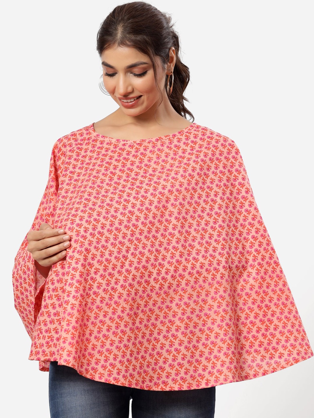 

CRAFIQA Printed Pure Cotton Nursing Cover, Peach
