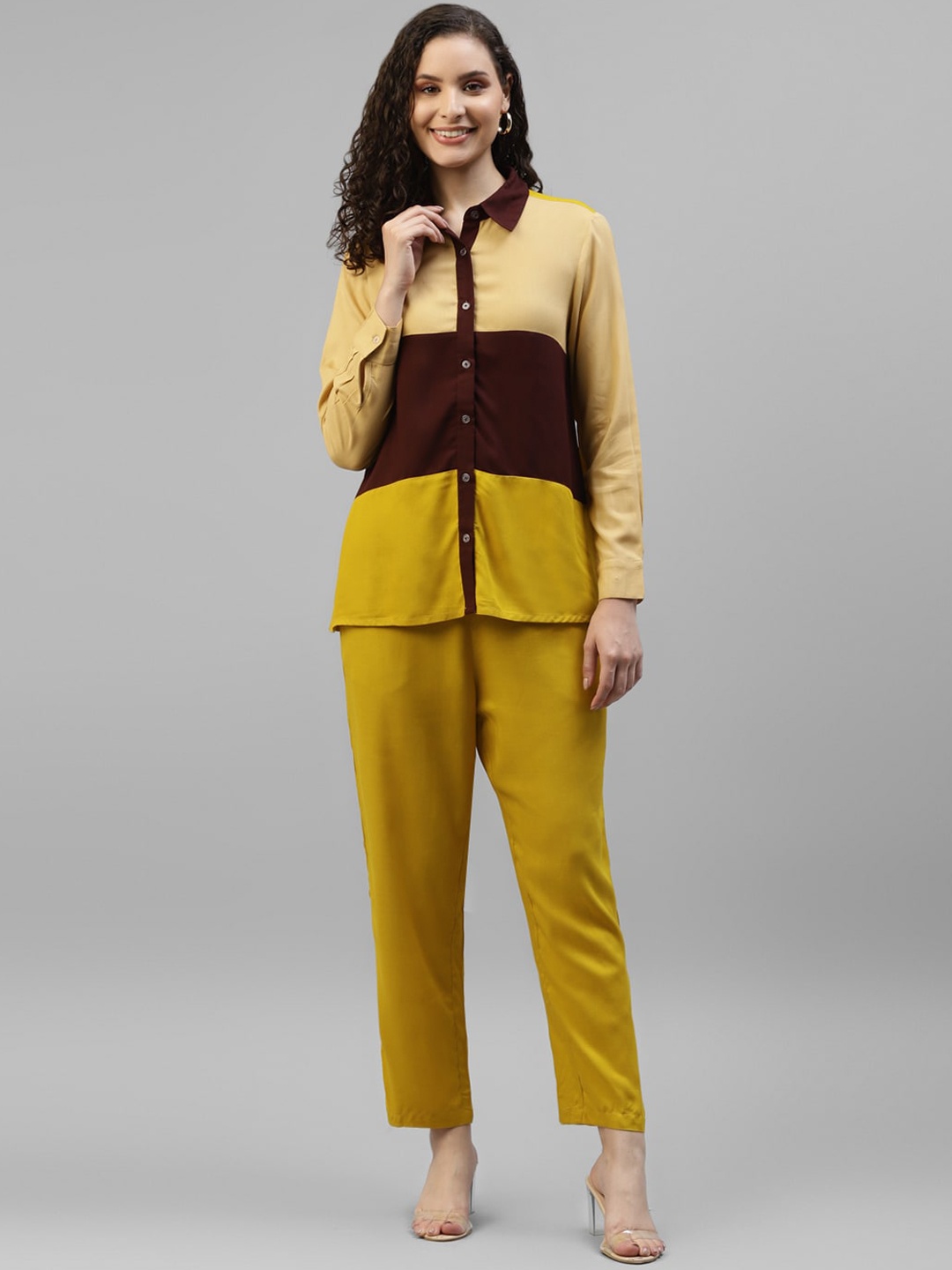

DEEBACO Colourblocked Shirt & Trousers Co-Ords, Yellow