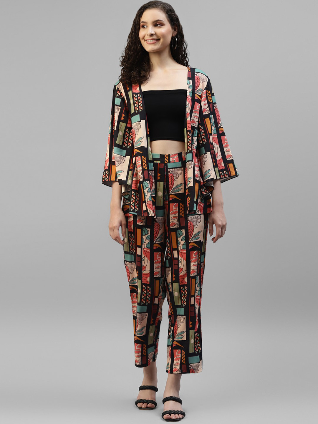 

DEEBACO Printed Shrug With Trousers Co-Ords, Black