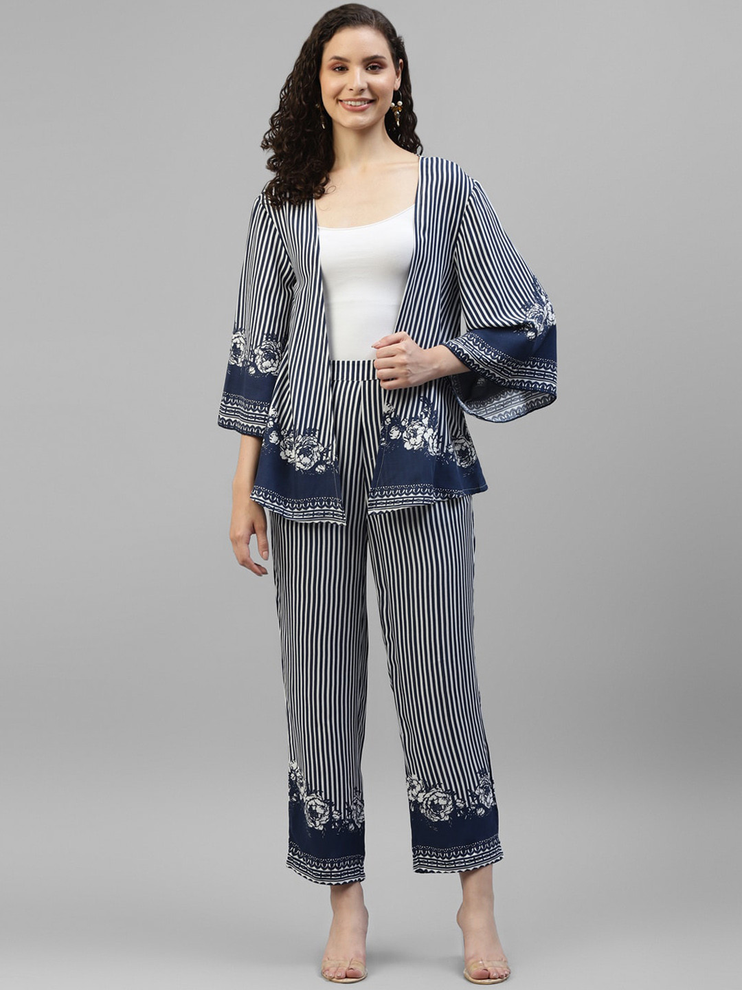

DEEBACO Striped Shrug With Trousers Co-Ords, Navy blue