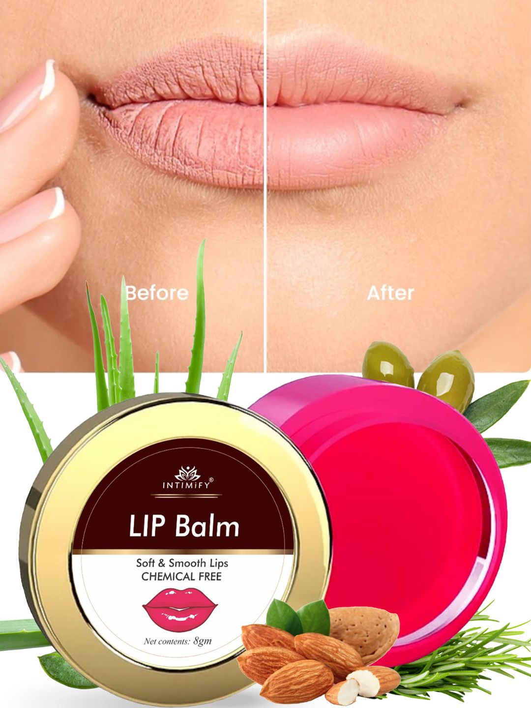 

INTIMIFY Soft & Smooth Lips Chemical Free Lip Balm with Aloevera - 8 g, Pink