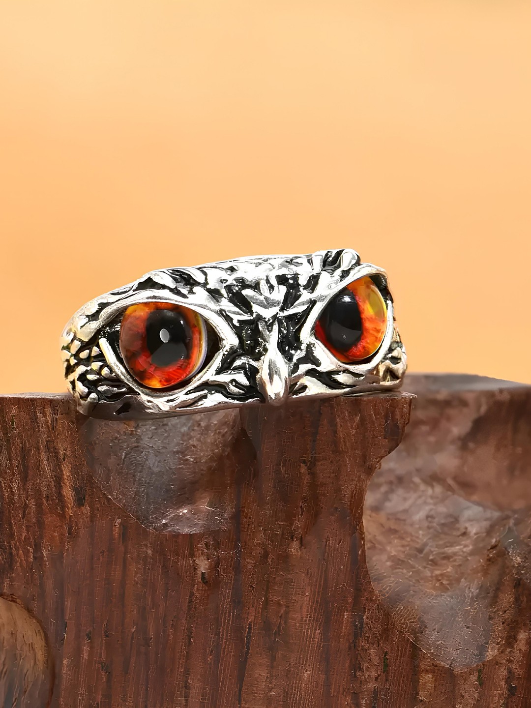 

KARISHMA KREATIONS Owl Eye Shaped Adjustable Finger Ring, Silver