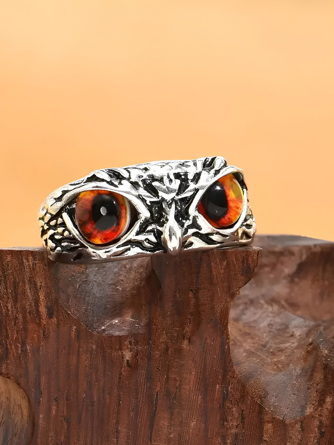 

KARISHMA KREATIONS Unisex Owl Eye Shaped Adjustable Finger Ring, Silver