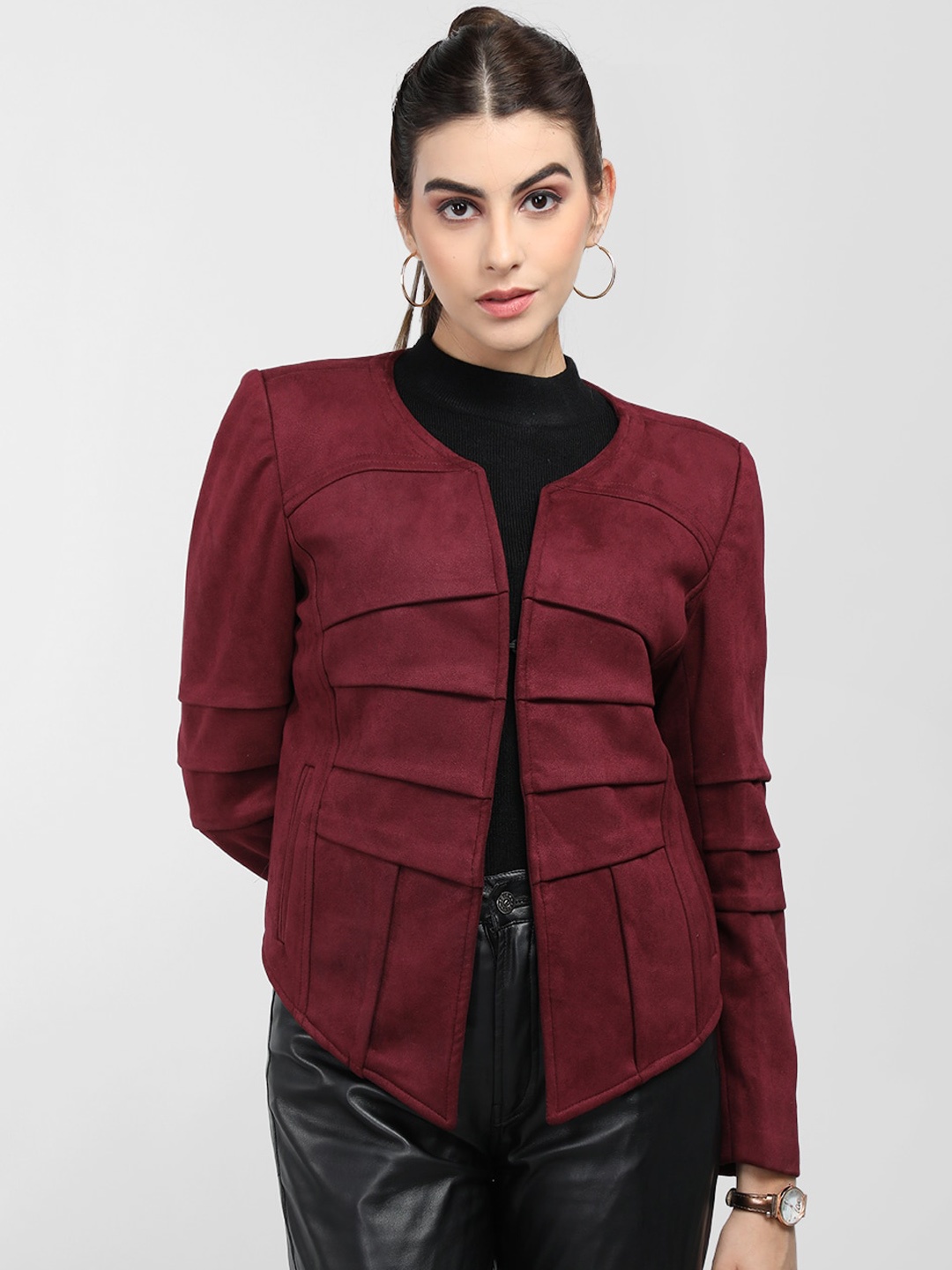 

LEBORK Single-Breasted Front Open Overcoat, Maroon