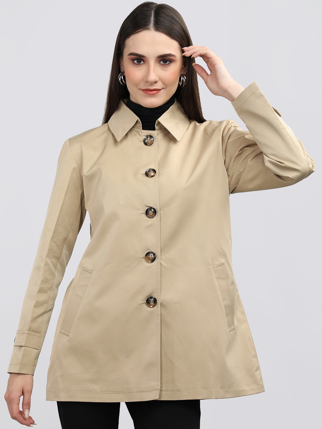 

CHKOKKO Single Breasted Trench Overcoat, Camel brown