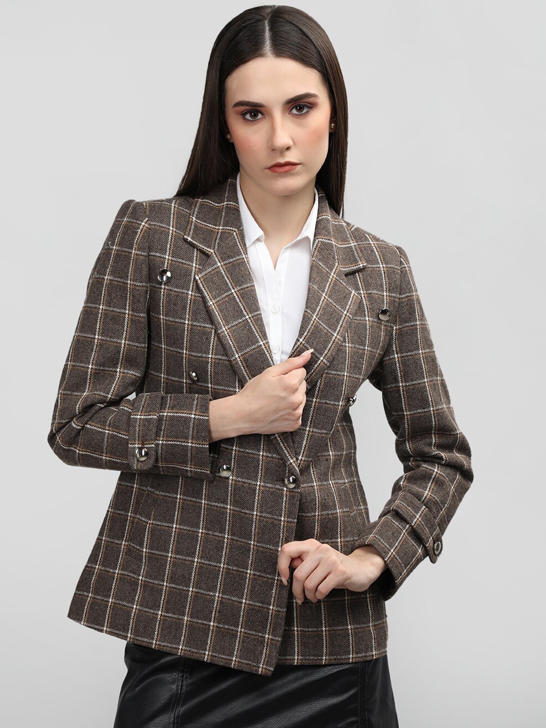 

CHKOKKO Double-Breasted Notched-Lapel Overcoat, Brown