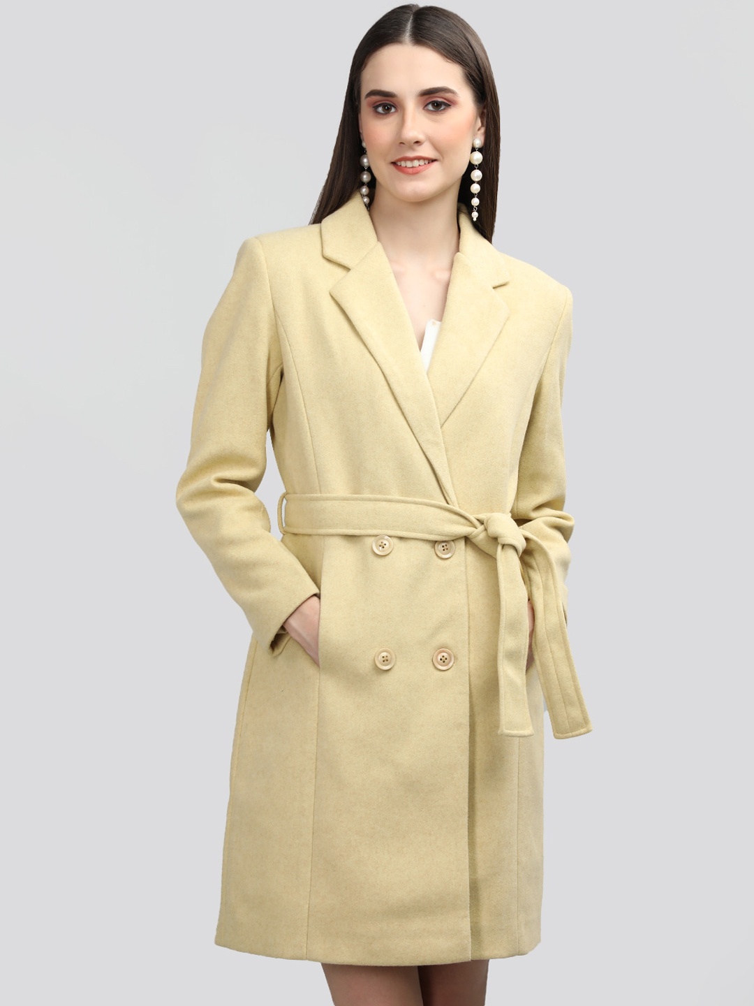 

CHKOKKO Notched Lapel Single Breasted Overcoat, Yellow