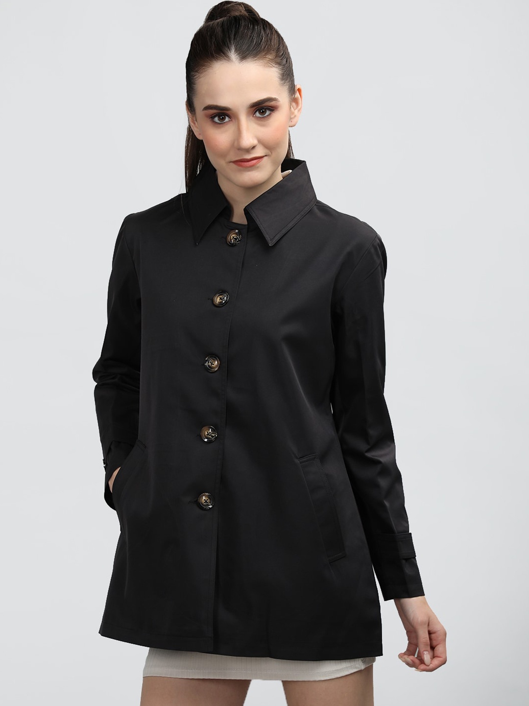 

CHKOKKO Single Breasted Trench Coat, Black