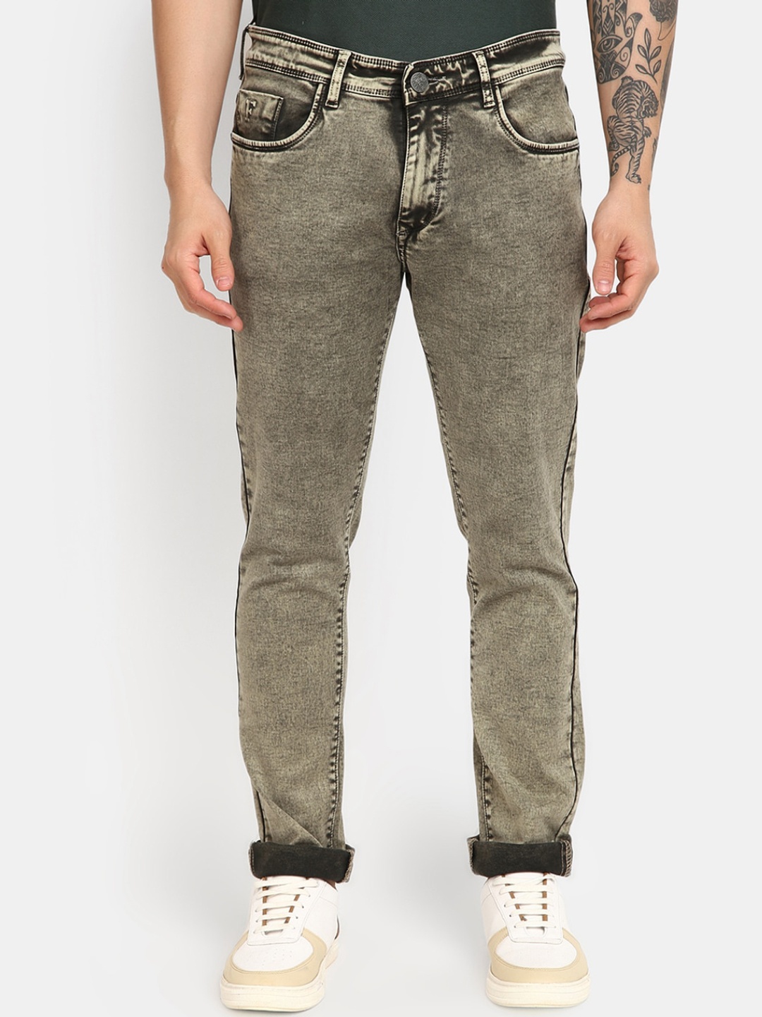 

V-Mart Clean Look Mid-Rise Slim Fit Jeans Heavy Fade Jeans, Green