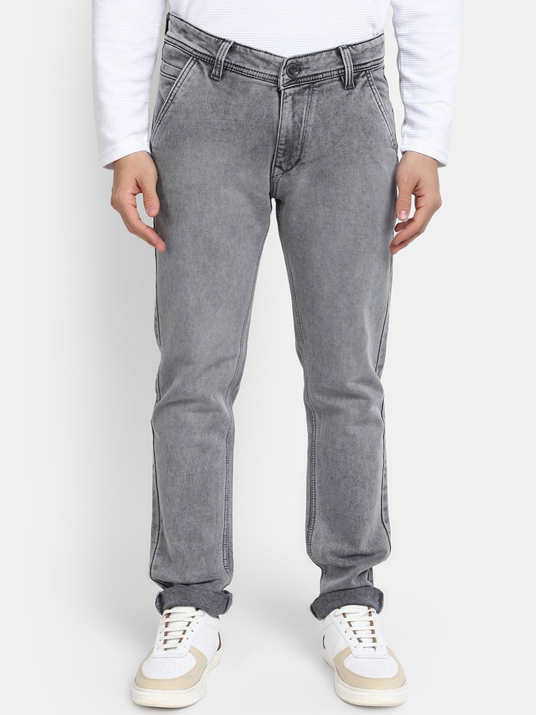

V-Mart Men Mid Rise Clean Look Heavy Fade Slim Fit Jeans, Grey
