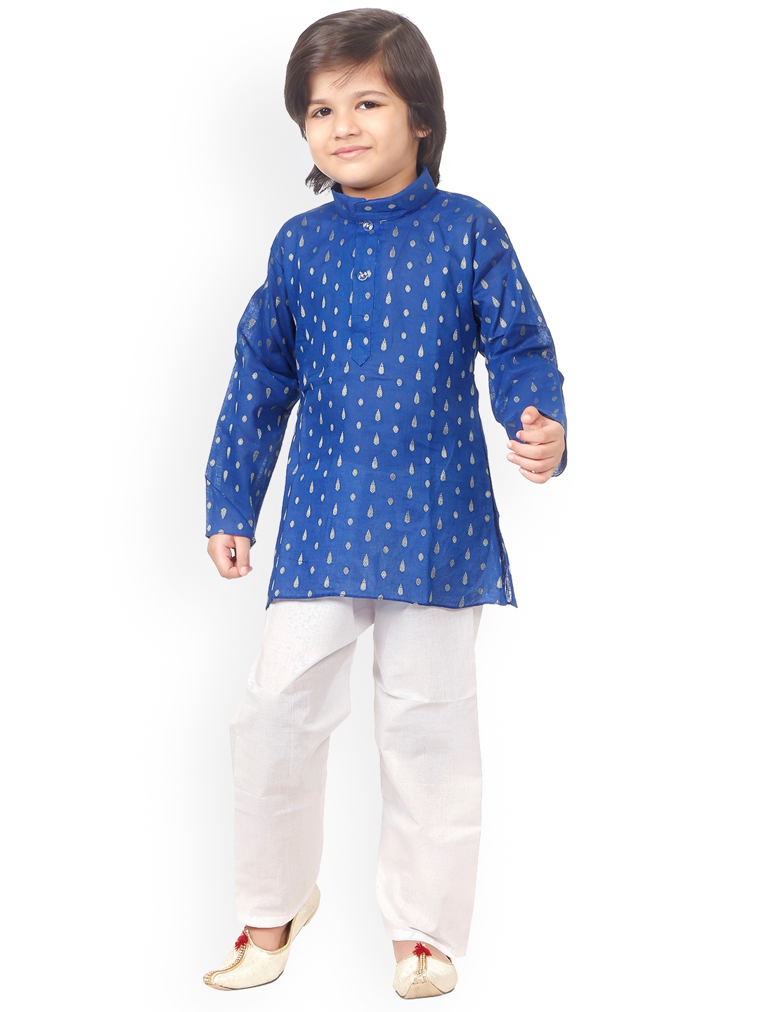 

BAESD Boys Ethnic Motifs Printed Mandarin Collar Pure Cotton Regular Kurta with Pyjamas, Blue