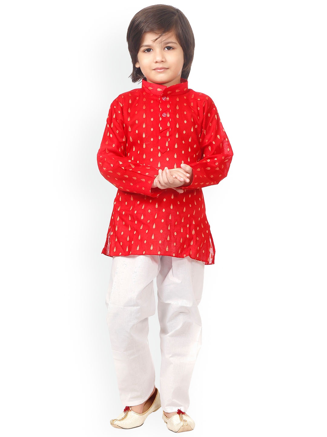 

BAESD Boys Ethnic Motifs Printed Mandarin Collar Pure Cotton Regular Kurta with Pyjamas, Red