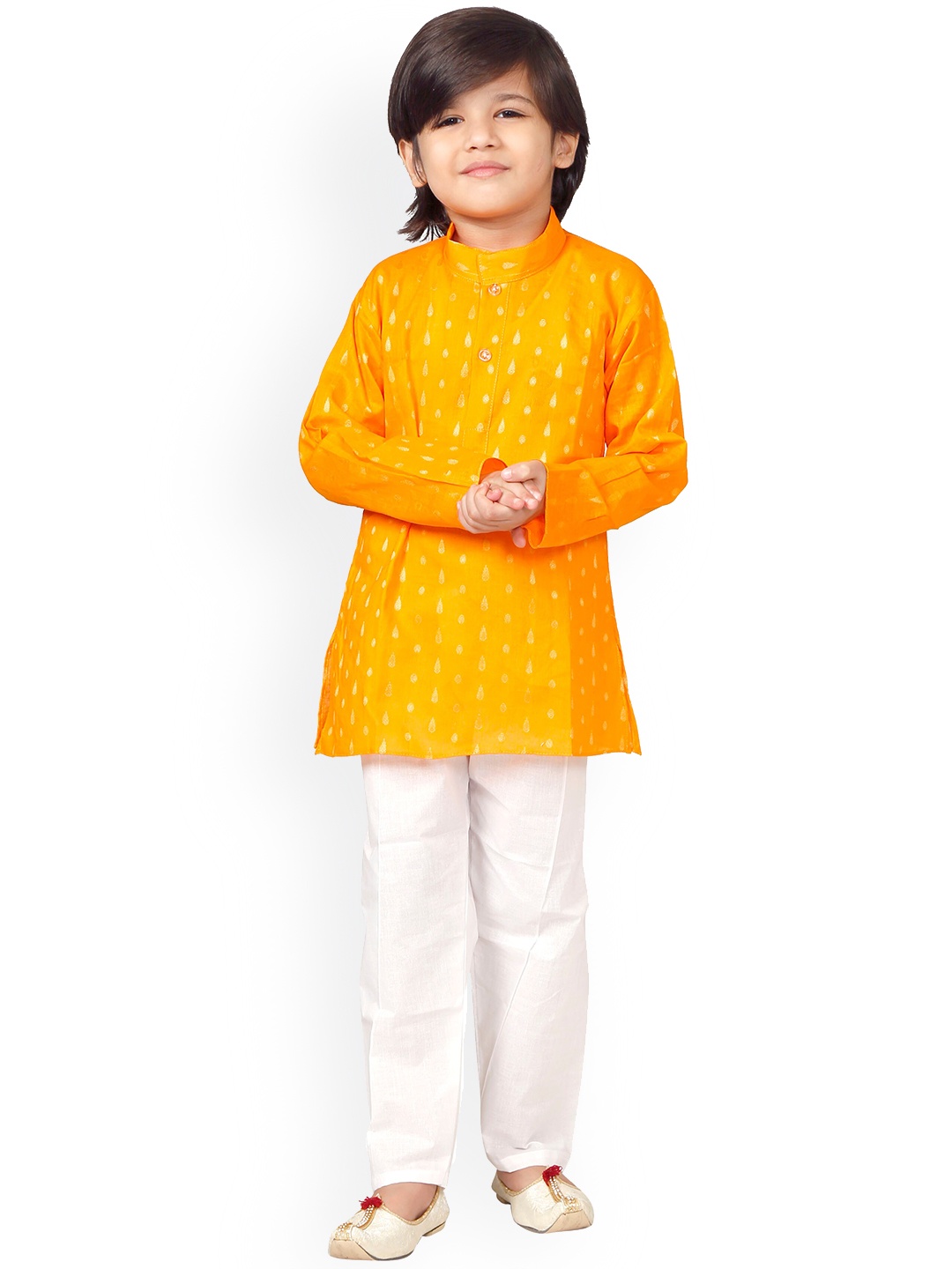 

BAESD Boys Ethnic Motifs Printed Mandarin Collar Pure Cotton Regular Kurta with Pyjamas, Yellow