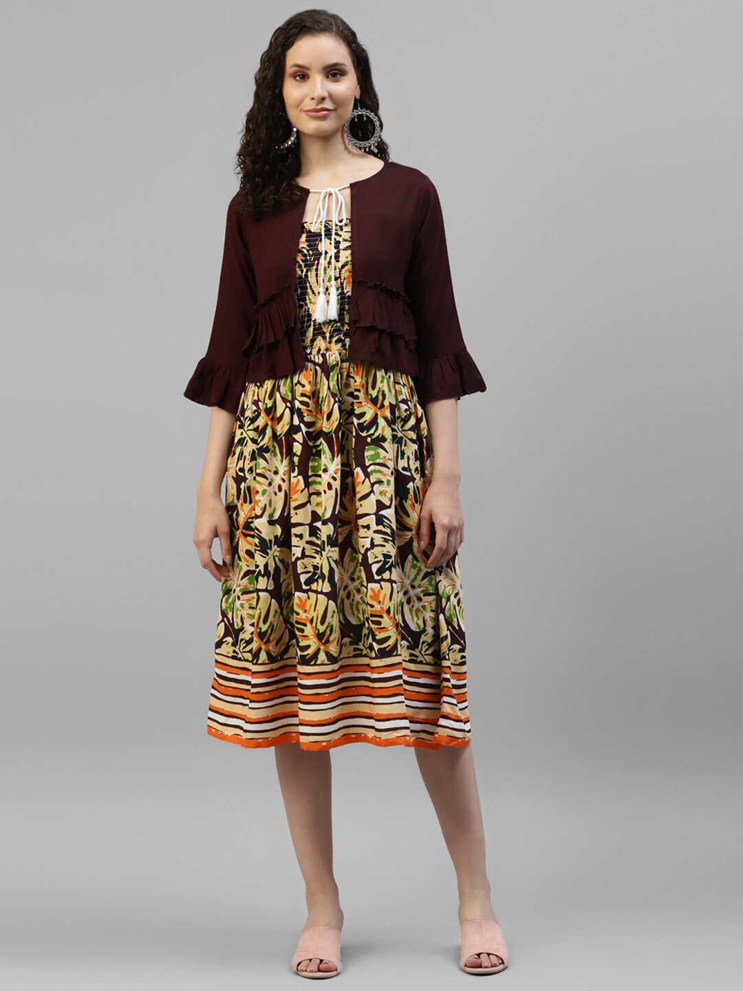 

DEEBACO Multicoloured Ethnic Motifs Print A-Line Dress, Multi