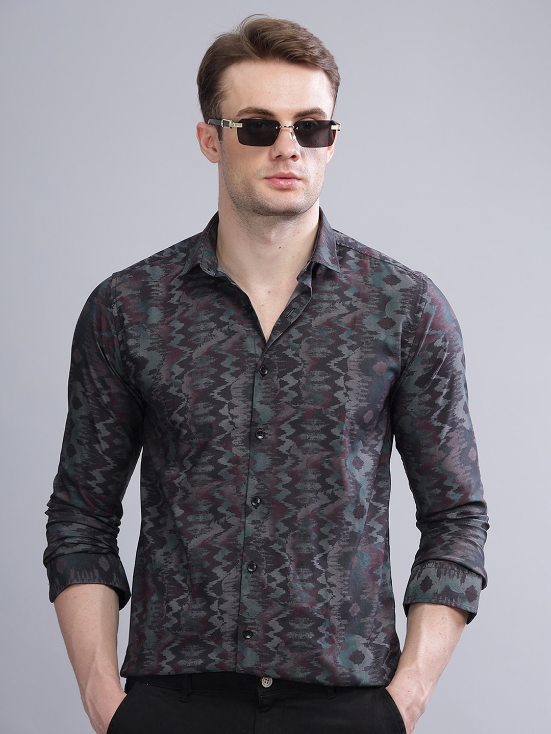 

PAUL STREET Men Black Standard Slim Fit Floral Opaque Printed Party Shirt