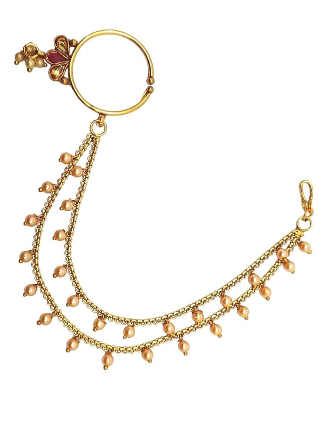 

FEMMIBELLA Gold-Plated Pearls Beaded Chain Nose Ring
