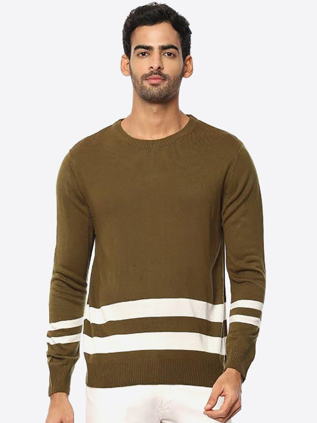 

2Bme Men Khaki & White Striped Pullover