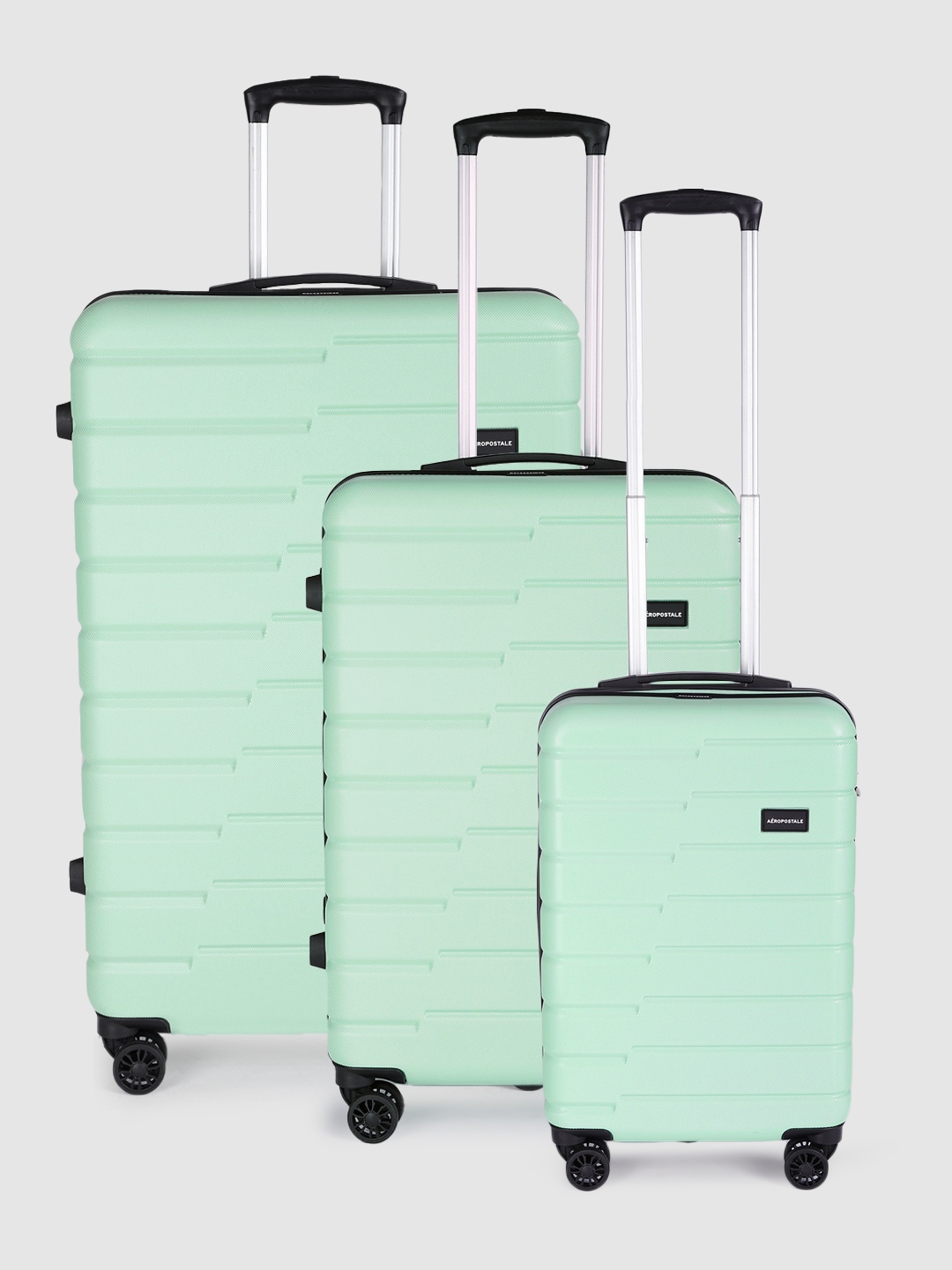 

Aeropostale Set of 3 Textured Trolley Suitcases - Cabin, Medium & Large, Green