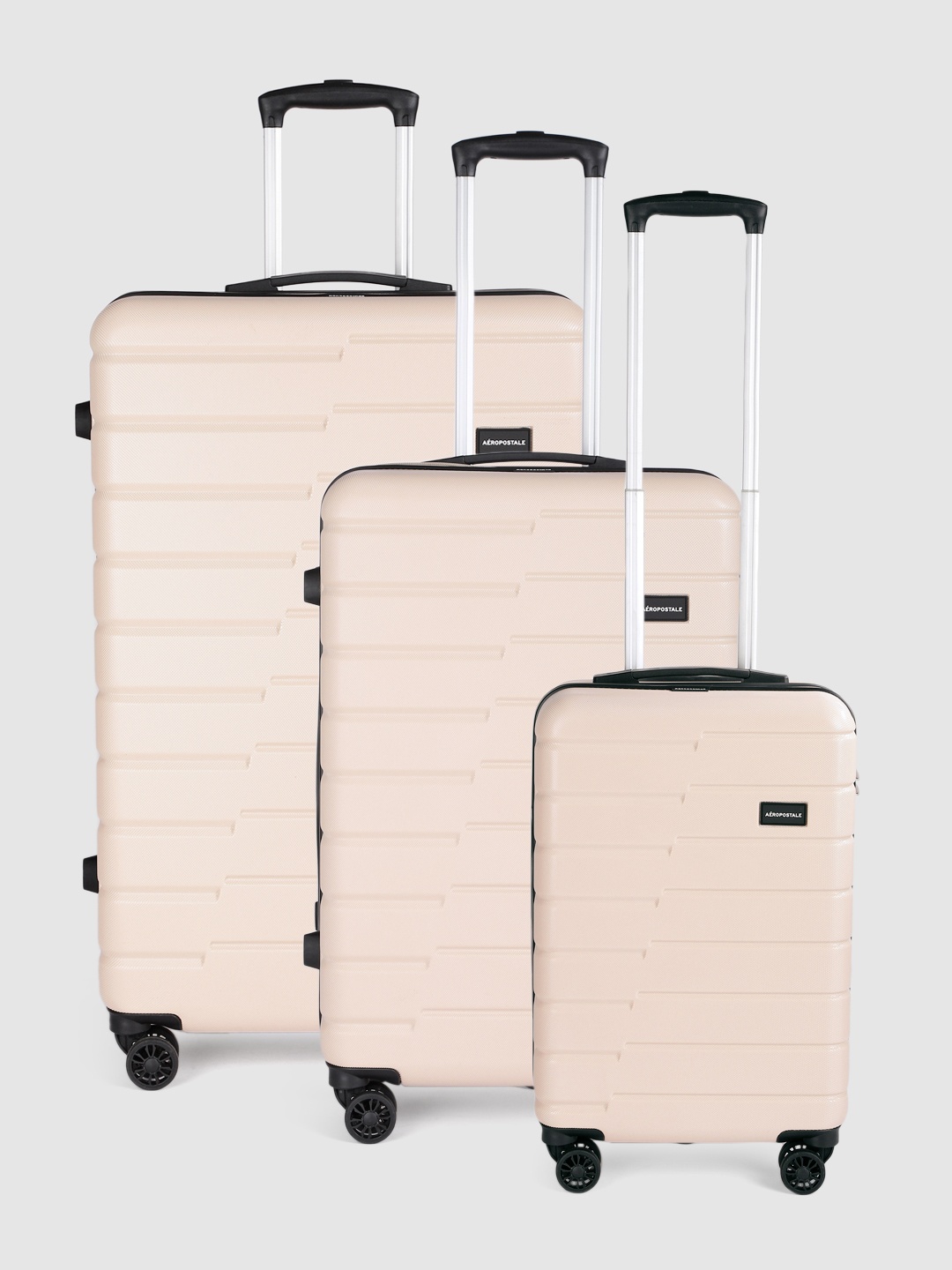 

Aeropostale Set of 3 Textured Hard-Sided Trolley Suitcases - Cabin Medium & Large, Beige