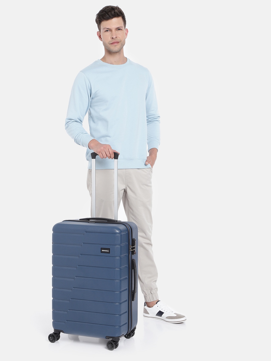 

Aeropostale Unisex Textured Hard Shell Medium-Sized Trolley Suitcase, Navy blue