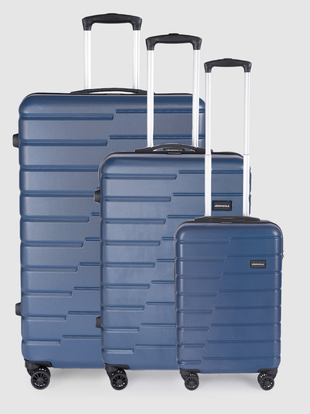 

Aeropostale Set of 3 Textured Hard-Sided Trolley Suitcase - Cabin & Medium & Large, Navy blue
