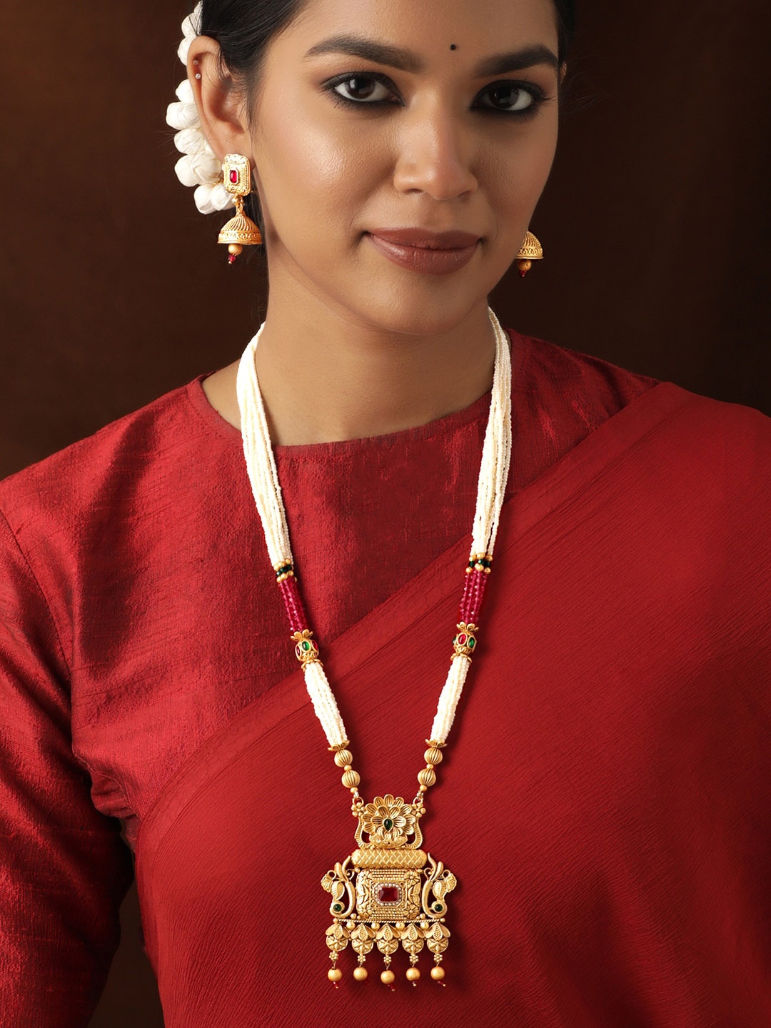 

Rubans 22k Gold-Plated Beaded Floral Motif Jewellery Set