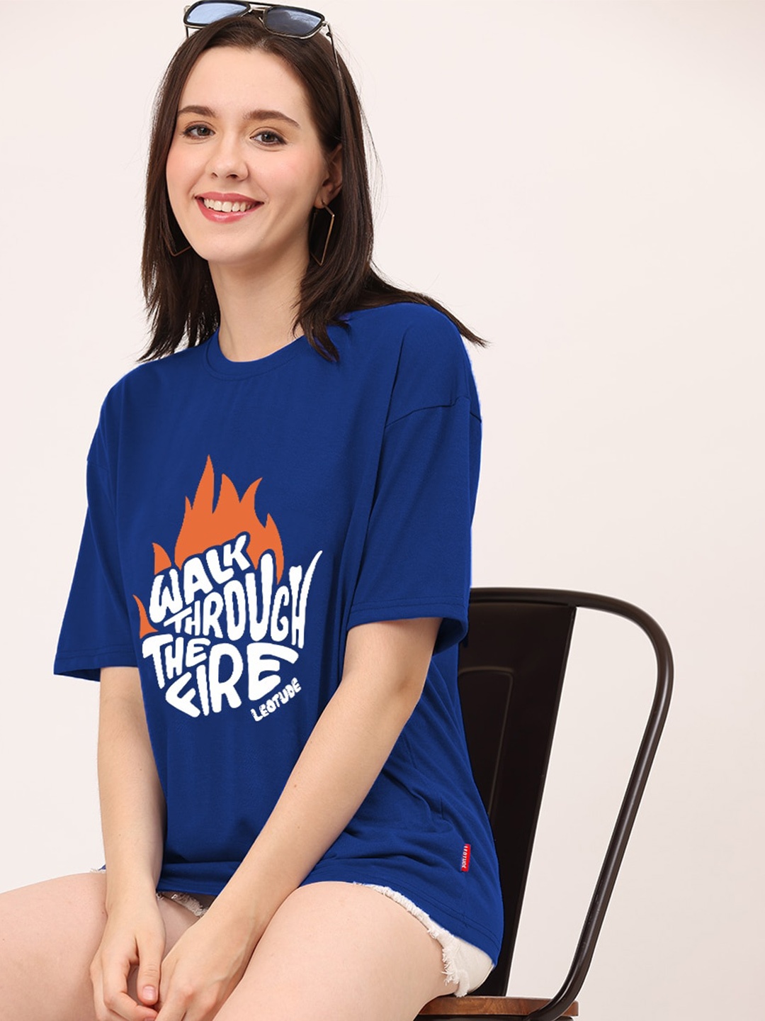 

Leotude Typography Printed Oversized T-shirt, Blue