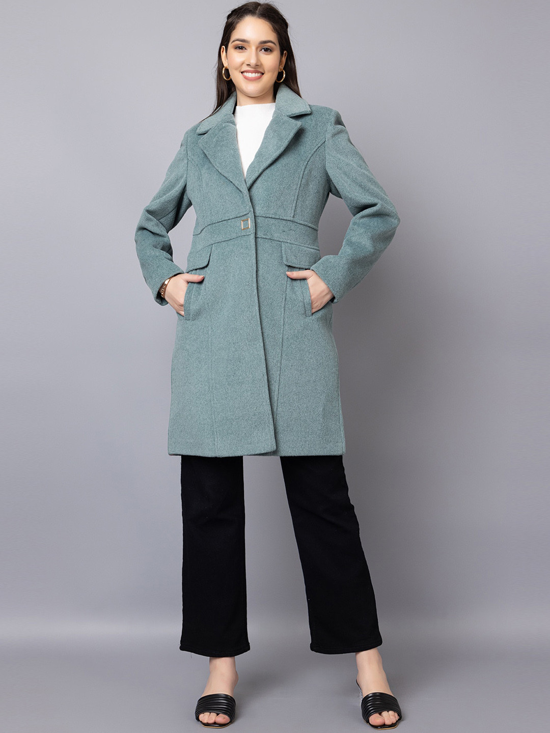 

CHKOKKO Single-Breasted Stylish Overcoat, Green
