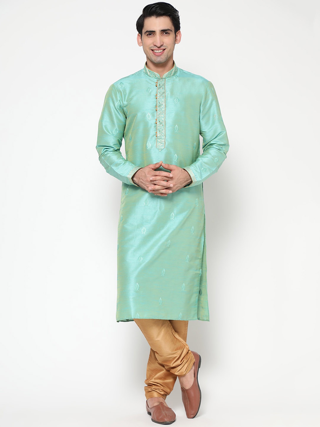 

ZARIMO Ethnic Motifs Embroidered Jacquard Kurta, Sea green