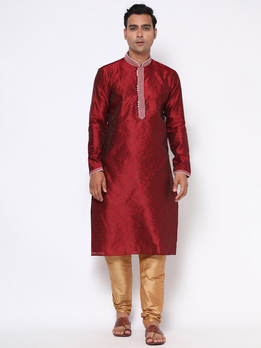 

ZARIMO Woven Design Thread Work Jacquard Cotton Silk Kurta, Maroon