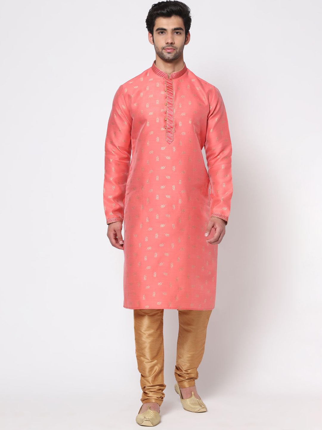 

ZARIMO Ethnic Motifs Woven Design Jacquard Cotton Silk Kurta, Pink