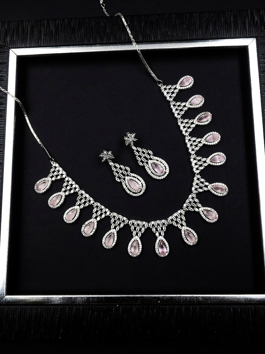 

StileAdda Silver Plated American Diamond & Cubic Zirconia Studded Jewellery Set