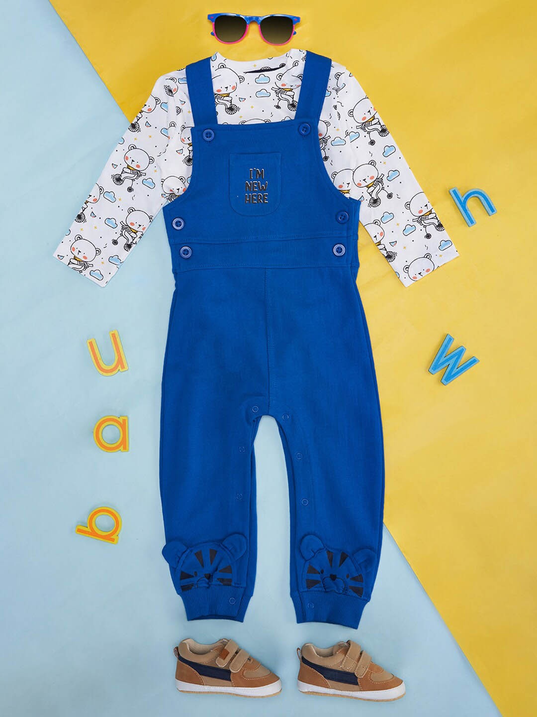 

YU by Pantaloons Boys Cotton Dungarees With Graphic Printed T-shirt, Blue