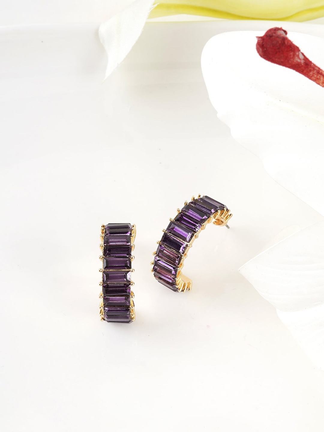 

JOKER & WITCH Gold-Plated Stone-Studded Contemporary Half Hoop Earrings