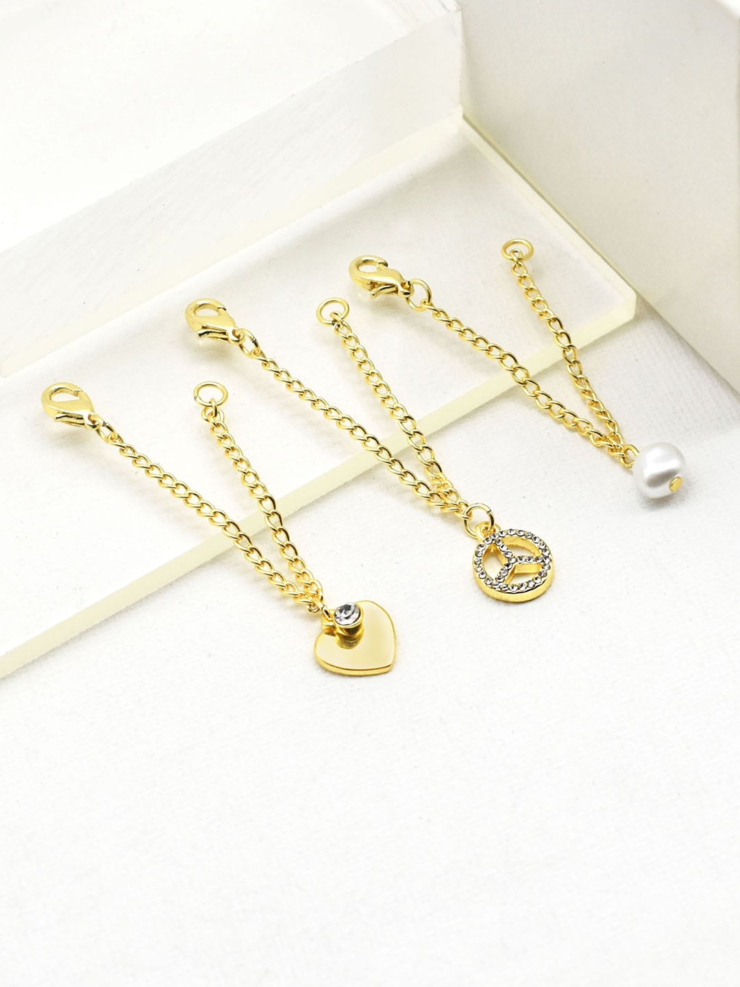 

JOKER & WITCH Set Of 3 Stone Studded & Beaded Charms, Gold