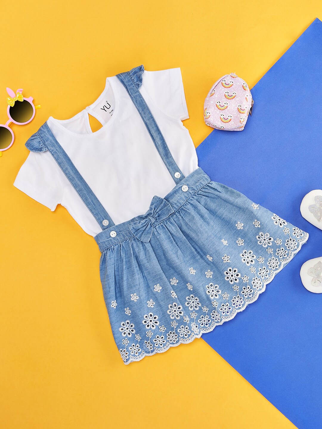 

YU by Pantaloons Girls Blue & White T-shirt with Skirt