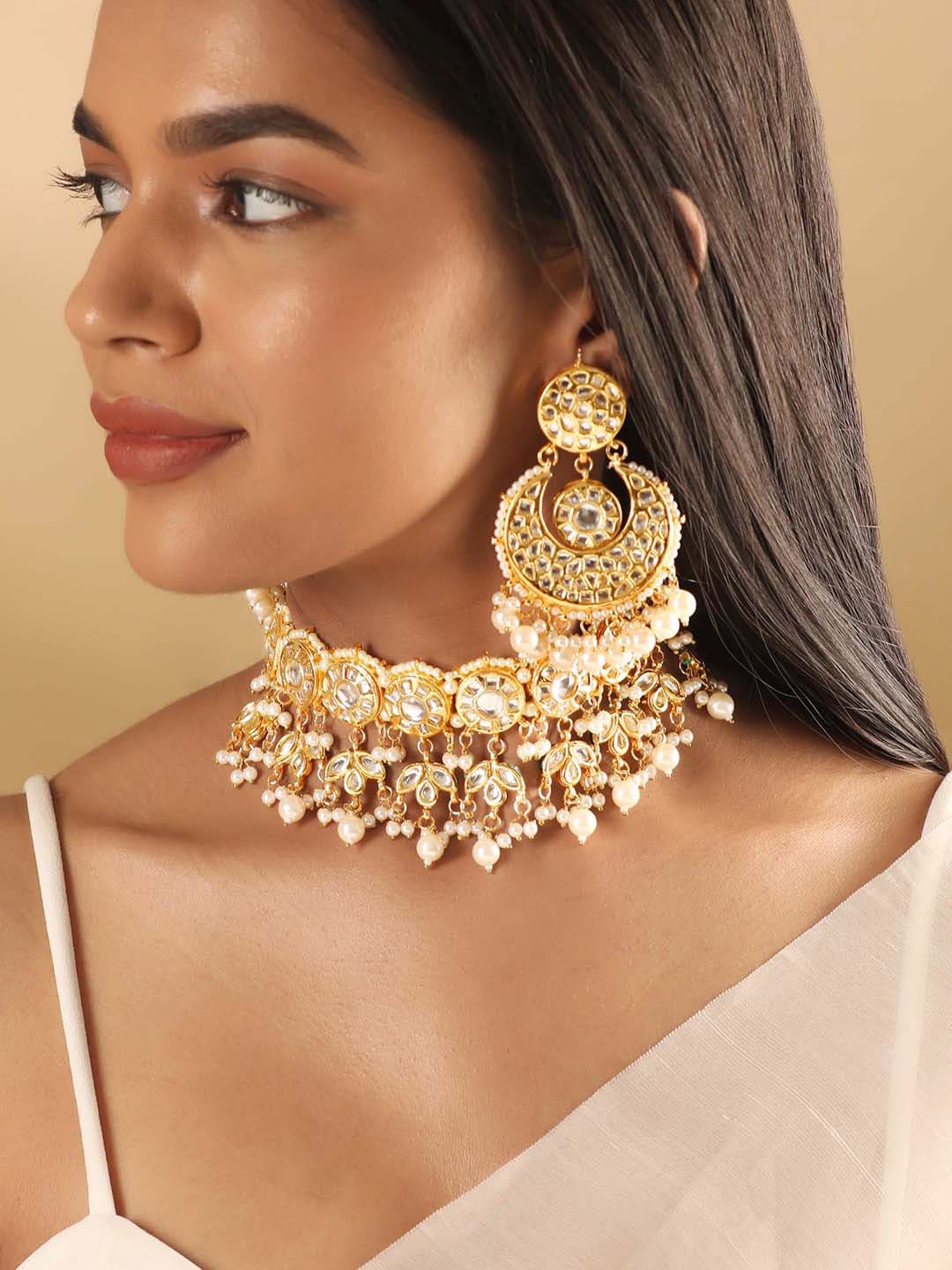 

Rubans 24k Gold-Plated Kundan-Studded & Studded Jewellery Set