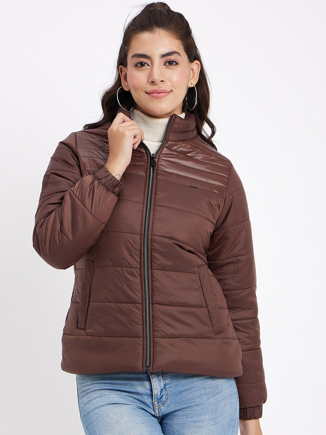 

Okane Mock Collar Lightweight Padded Jacket, Coffee brown