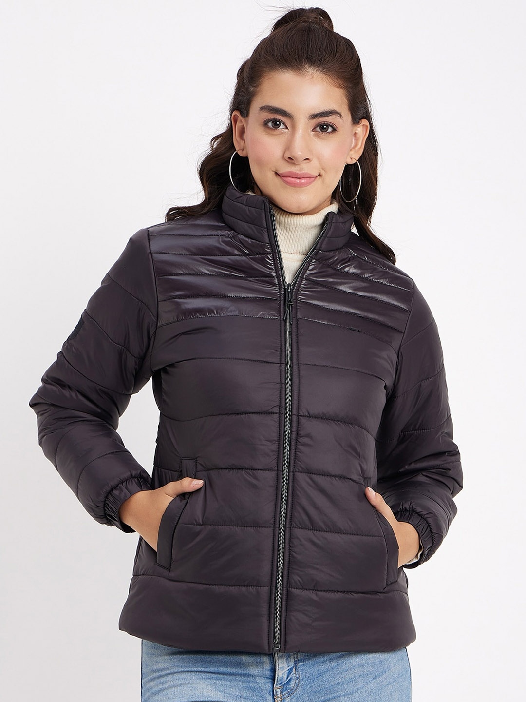 

Okane Mock Collar Lightweight Padded Jacket, Black
