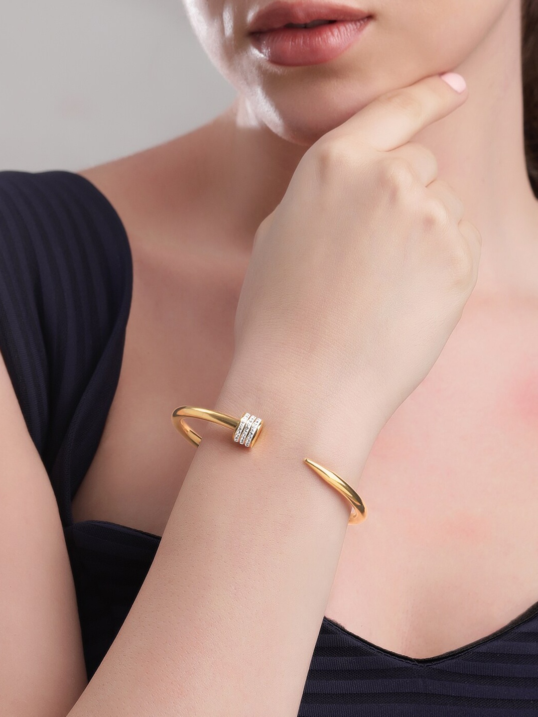 

Rubans Voguish Gold-Plated Cubic Zirconia Studded Cuff Bracelet