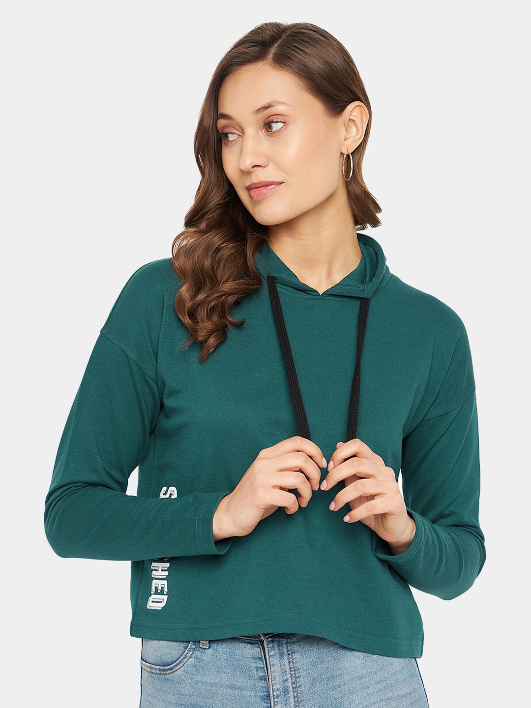 

DressBerry Women Teal Hooded Sweatshirt