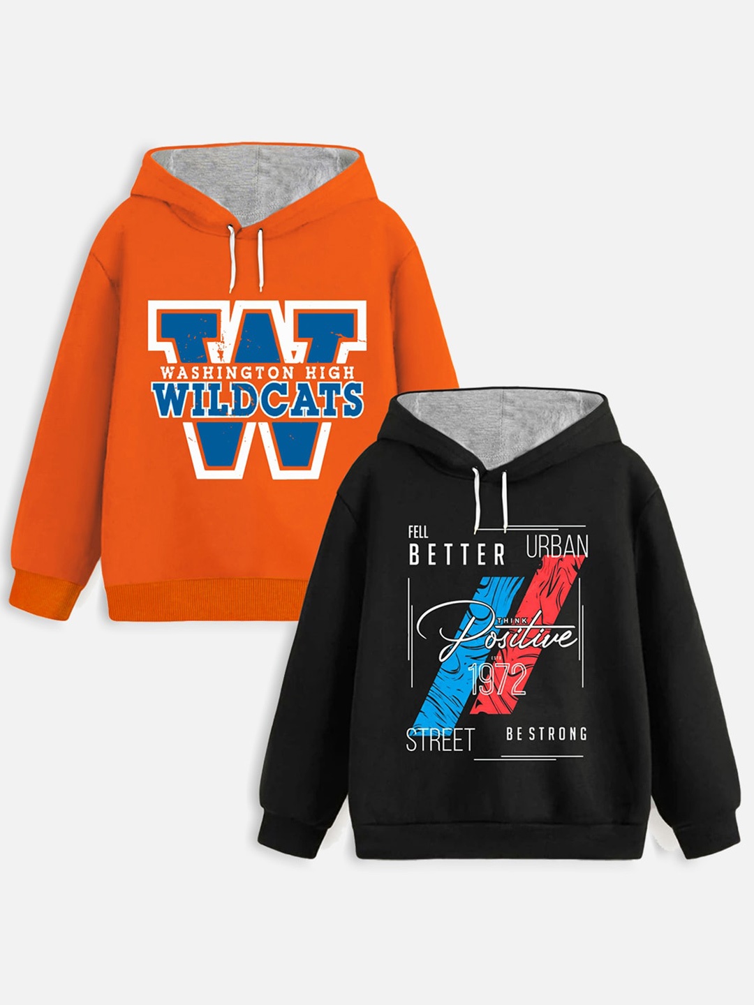 

Trampoline Boys Pack Of 2 Typography Printed Hooded Cotton Pullover Sweatshirt, Orange