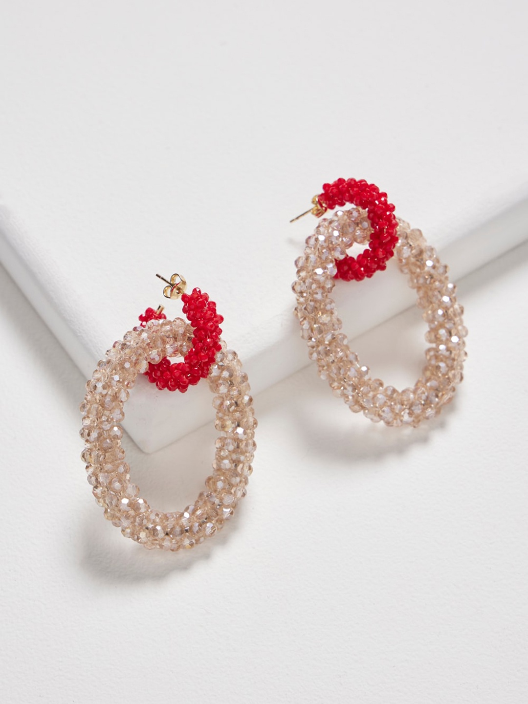 

Rhea Rhodium-Plated Oval Hoop Earrings, Beige