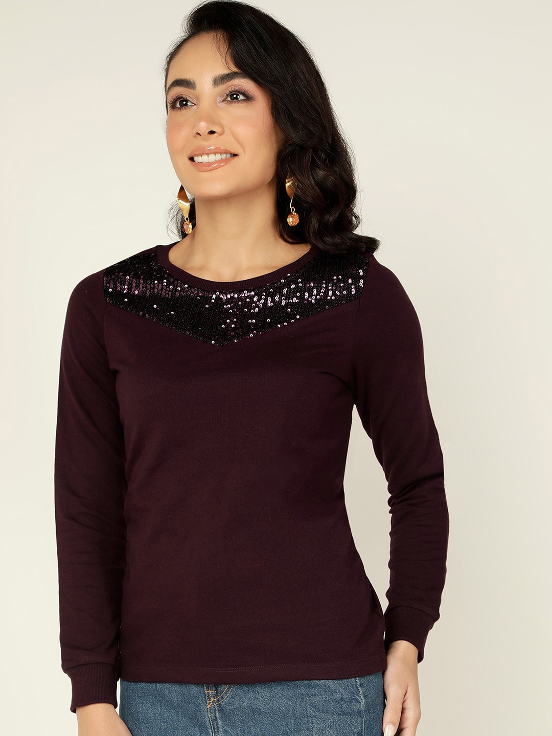 

DressBerry Violet Sequin Embellished Pullover