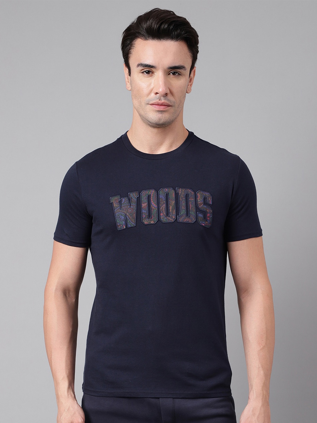 

Woods Typography Printed Cotton T-shirt, Navy blue